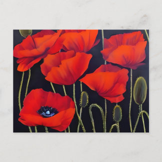 Red Poppies Plants Art Vykort