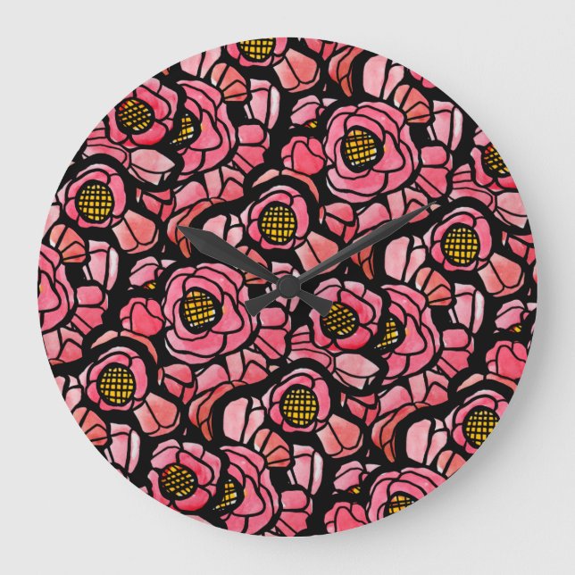 Red Poppies Poppy art Blunda Design mönster Stor Klocka (Framsida)