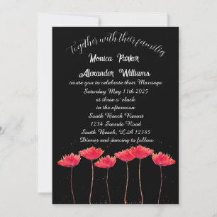 Red Poppies Poppy Black Elegant Blommigt Bröllop Inbjudningar
