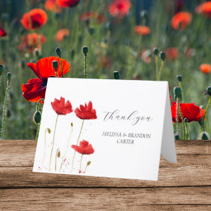 Red Poppies Poppy Blommigt Bröllop Tack Kort