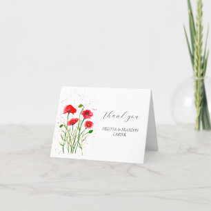 Red Poppies Poppy Flower Blommigt Bröllop Tack Kort