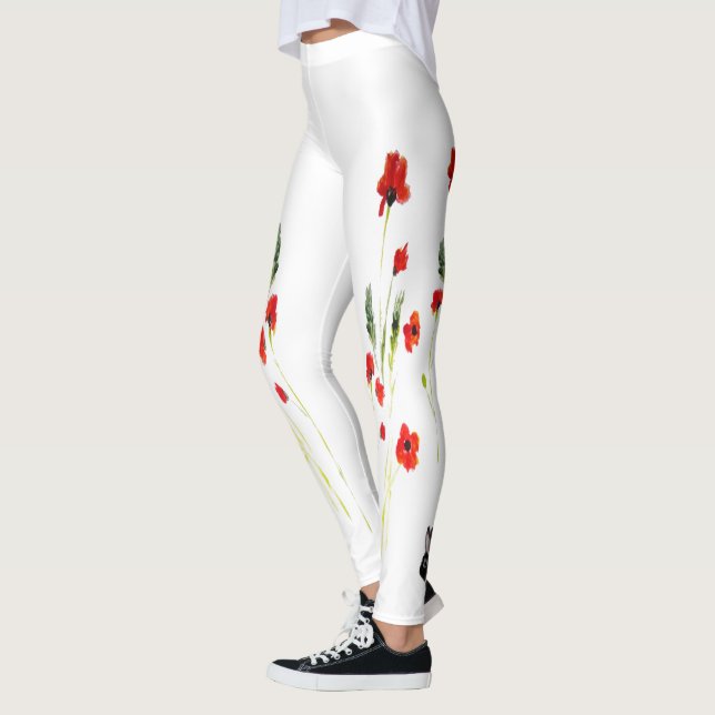 Red Poppies Rabbit Blommigt Leggings (Vänster)