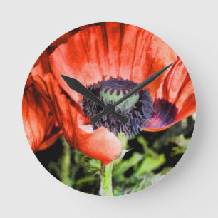Red Poppies & Stamen Flowers Flora Art Gifts Rund Klocka