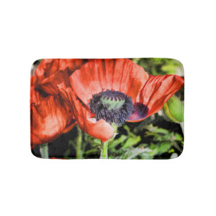 Red Poppies & Stamen Flowers Flora Photo Bath Mat Badrumsmatta