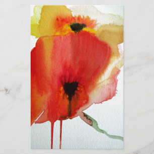 Red Poppies vattenfärgsmodern blommigt art Brevpapper
