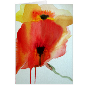 Red Poppies vattenfärgsmodern blommigt art Hälsningskort
