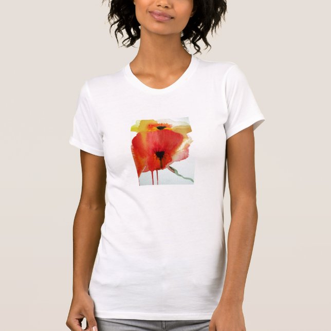 Red Poppies vattenfärgsmodern blommigt art T Shirt (Framsida)