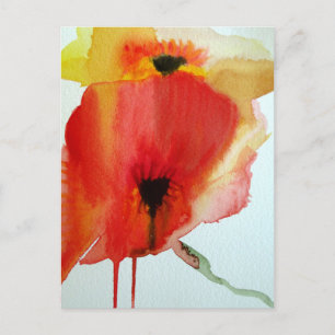 Red Poppies vattenfärgsmodern blommigt art Vykort