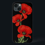 Red Poppies Vintage Botanical<br><div class="desc">A trio of red poppies adapted from a vintage botanical illustration over a contrasting black background.</div>