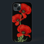 Red Poppies Vintage Botanical<br><div class="desc">A trio of red poppies adapted from a vintage botanical illustration over a contrasting black background.</div>