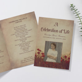Red Poppies Vintage Funeral Program