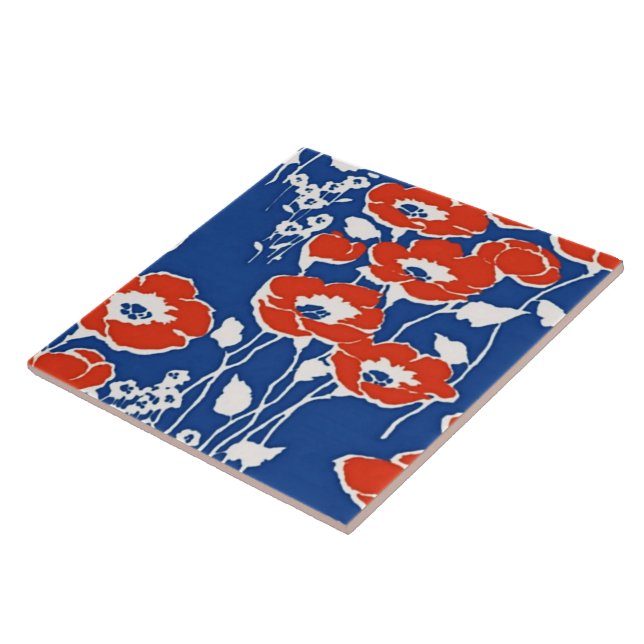 Red Poppies Vintage Tapet Bra Blommigt Art Kakelplatta (Sidan)