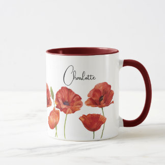 Red Poppies Watercolor August Birth Flowers Mugg