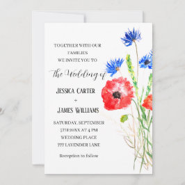 Red Poppies Watercolor Rustic Elegant bröllop Inbjudningar