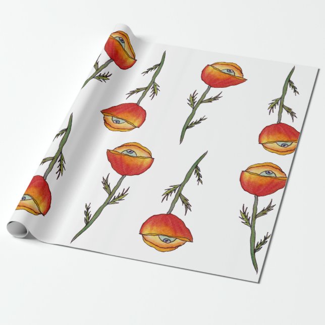 Red Poppy All Seeing Wrapping Papper Presentpapper (Utrullad)