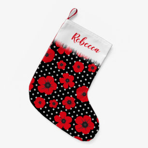 Red Poppy and Polka Dot Personlig Liten Julstrumpa