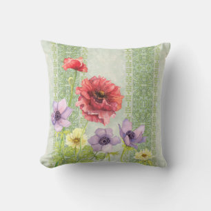 Red Poppy Anenome Art nouveau Stripe Home Decor Kudde