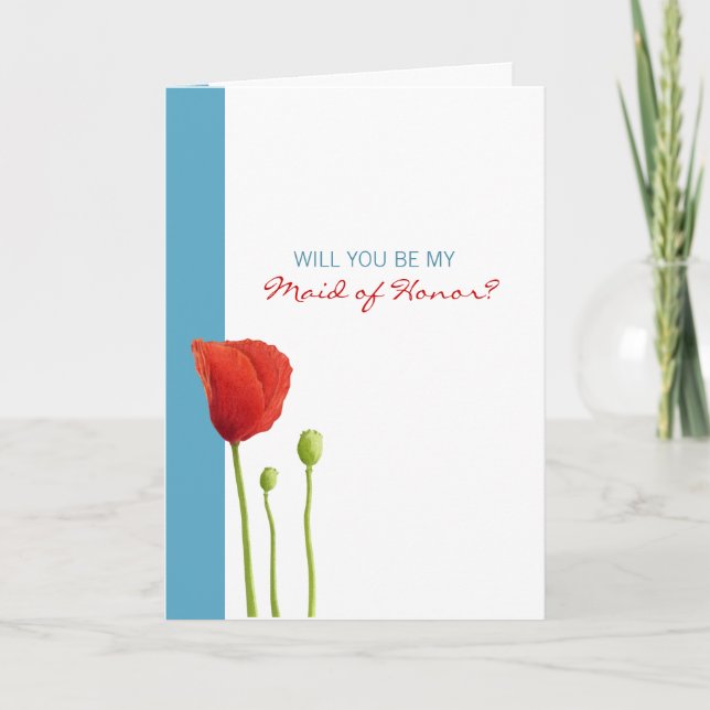 Red Poppy aqua be My Maid of honor Card Inbjudan (Framsida)