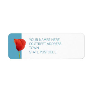 Red Poppy aqua Return-adressetikett Returadress Etikett