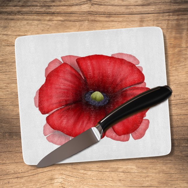 Red Poppy Art Decorative Glass Caking Board (A pretty poppy class cutting board just for you!)