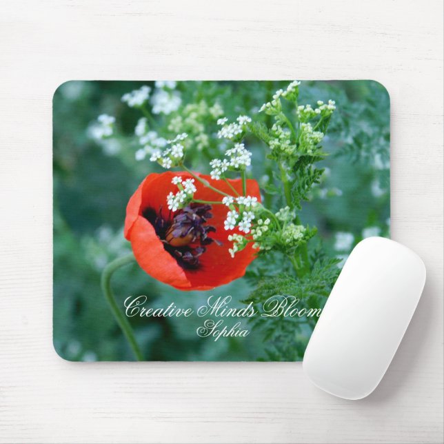 Red Poppy Art Personalized Mouse Pad Musmatta (Med mus)