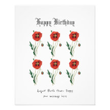 Red poppy August Birthday Card