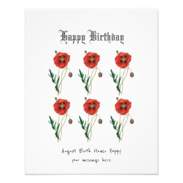Red poppy August Birthday Card Fototryck