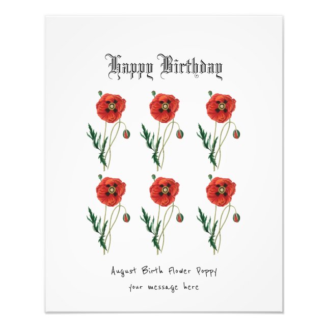 Red poppy August Birthday Card Fototryck (Framsidan)