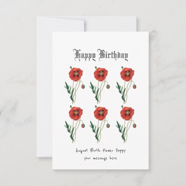 Red poppy August Birthday Card Tack Kort (Framsida)