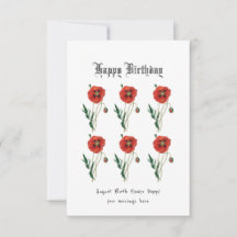 Red poppy August Birthday Card