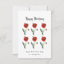Red poppy August Birthday Card Tack Kort