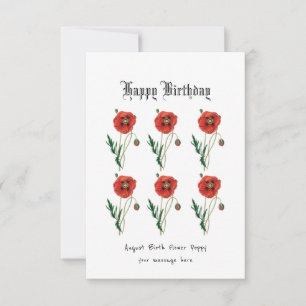 Red poppy August Birthday Card Tack Kort