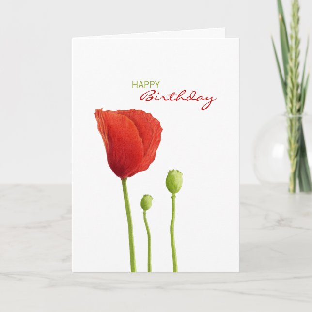 Red Poppy Birday Card Kort (Framsida)