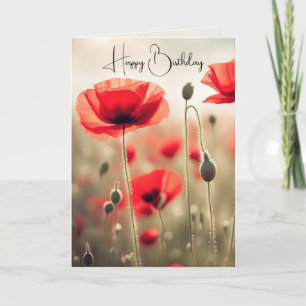 Red Poppy Birthday Kort