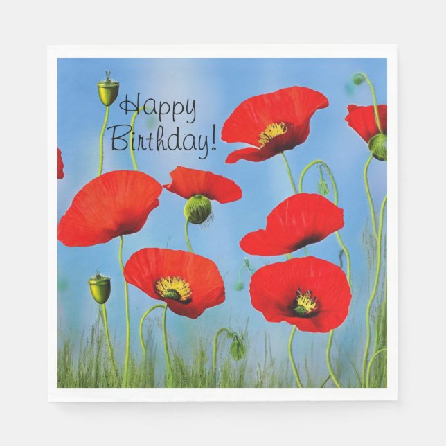 Red Poppy Birthday Pappersservett (Framsidan)