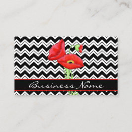 Red Poppy Black White Chevron Zizzag Anpassningsba Visitkort