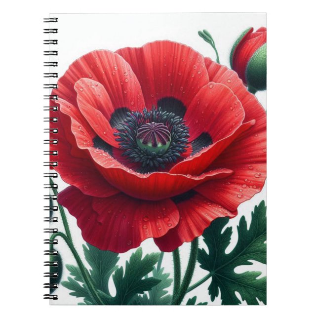 Red Poppy Blommigt Anteckningsbok (Framsidan)