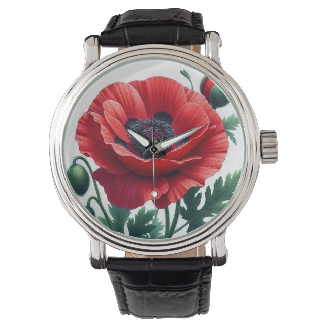 Red Poppy Blommigt Armbandsur (Framsida)