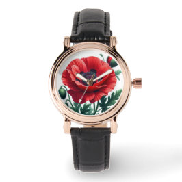 Red Poppy Blommigt Armbandsur