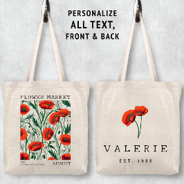 Red Poppy Blommigt August Bird Flower Market Namn Tygkasse