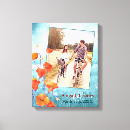 Red Poppy Blommigt Bröllop Photo Keepsak Canvastryck