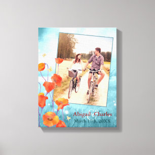 Red Poppy Blommigt Bröllop Photo Keepsak Canvastryck