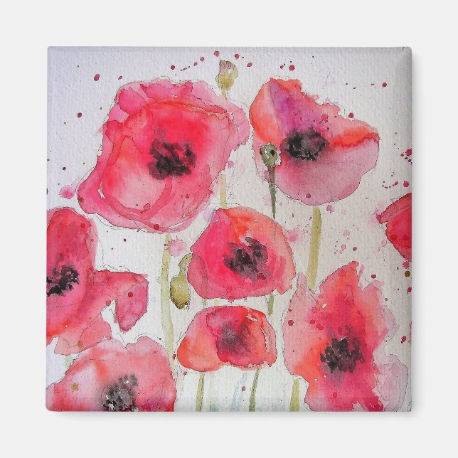 Red Poppy blommigt Flower Mönster Papper Party Pla Magnet (Framsidan)