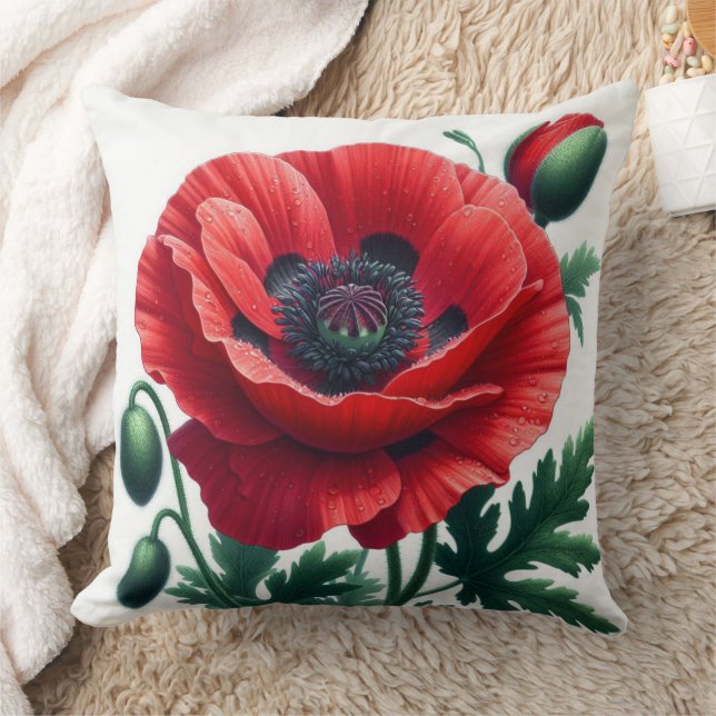 Red Poppy Blommigt Kudde (Filt)