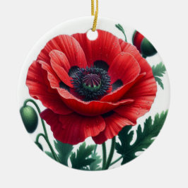 Red Poppy Blommigt Memory Julgransprydnad Keramik