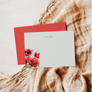 Red Poppy Blommigt Monogram Anteckningskort