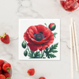 Red Poppy Blommigt Pappersservett