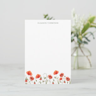 Red Poppy Blommigt Personlig Namn Stationery Anteckningskort