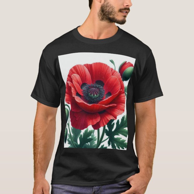 Red Poppy Blommigt T Shirt (Framsida)