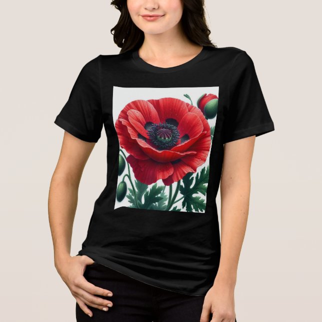 Red Poppy Blommigt T Shirt (Framsida)
